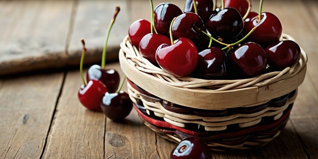 Photo de différentes variétés de cerises : cerises noires, cerises rouges, cerises griottes, cerises bigarreaux